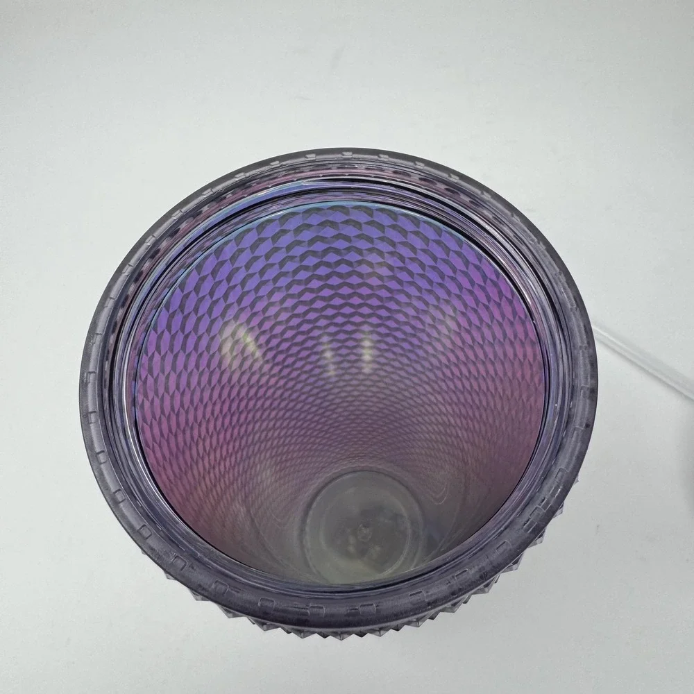 Purple Studded Tumbler Cup Reusable Cold Drink Straw Lid Plastic Geometric Shape